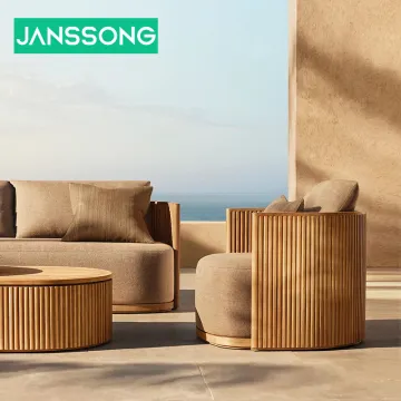 Luxury L-Shaped Teak Wood Outdoor Sofa Set