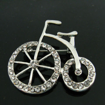 Wholesale Costume Jewelry Silver Bicycle Rhinestone Pin Brooch