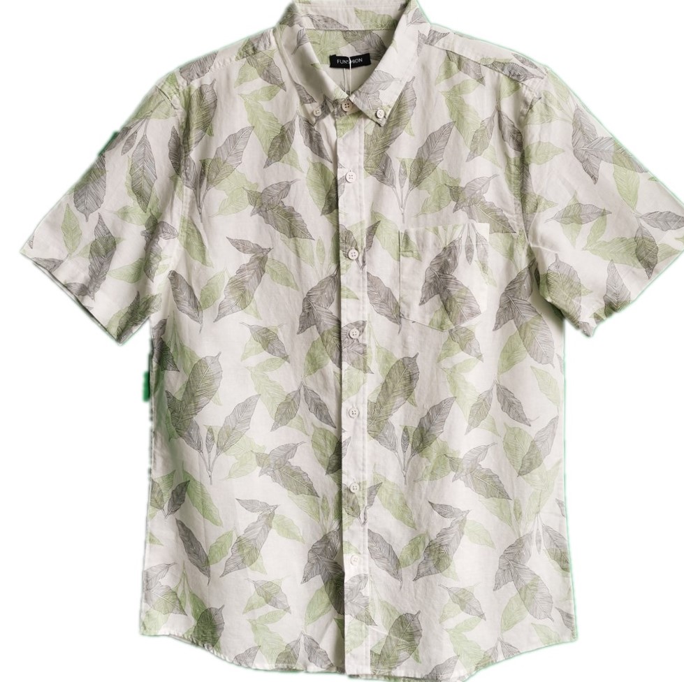 Fs79 Causal Cotton Leaves Print Short Sleeve Shirt