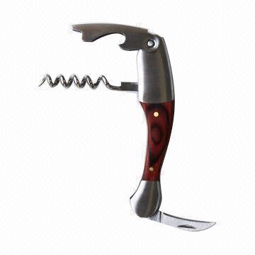 Waiter's Corkscrew with Wooden Handle and Serrated Foil Cutter