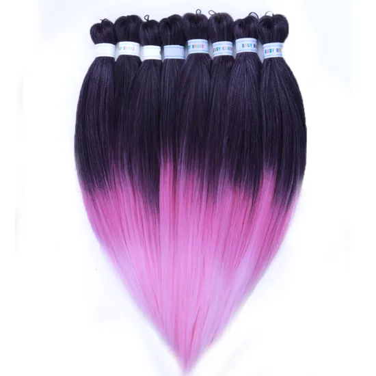 Wholesale pre stretched braiding hair 26'' ombre color low temperature fiber pre stretched synthetic braid hair prestretched