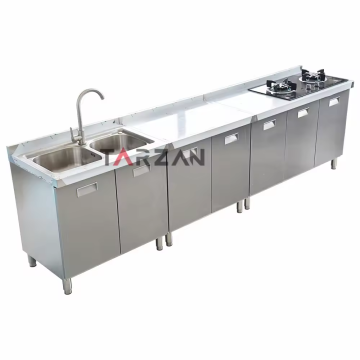 Quemadores de gabinetes de cocina comerciales, estufas de acero inoxidable y organizadores de soluciones de mesa de trabajo