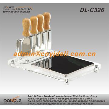 5 Pcs Wooden Handle Cheese Knife Set With Acrylic + Wood Board