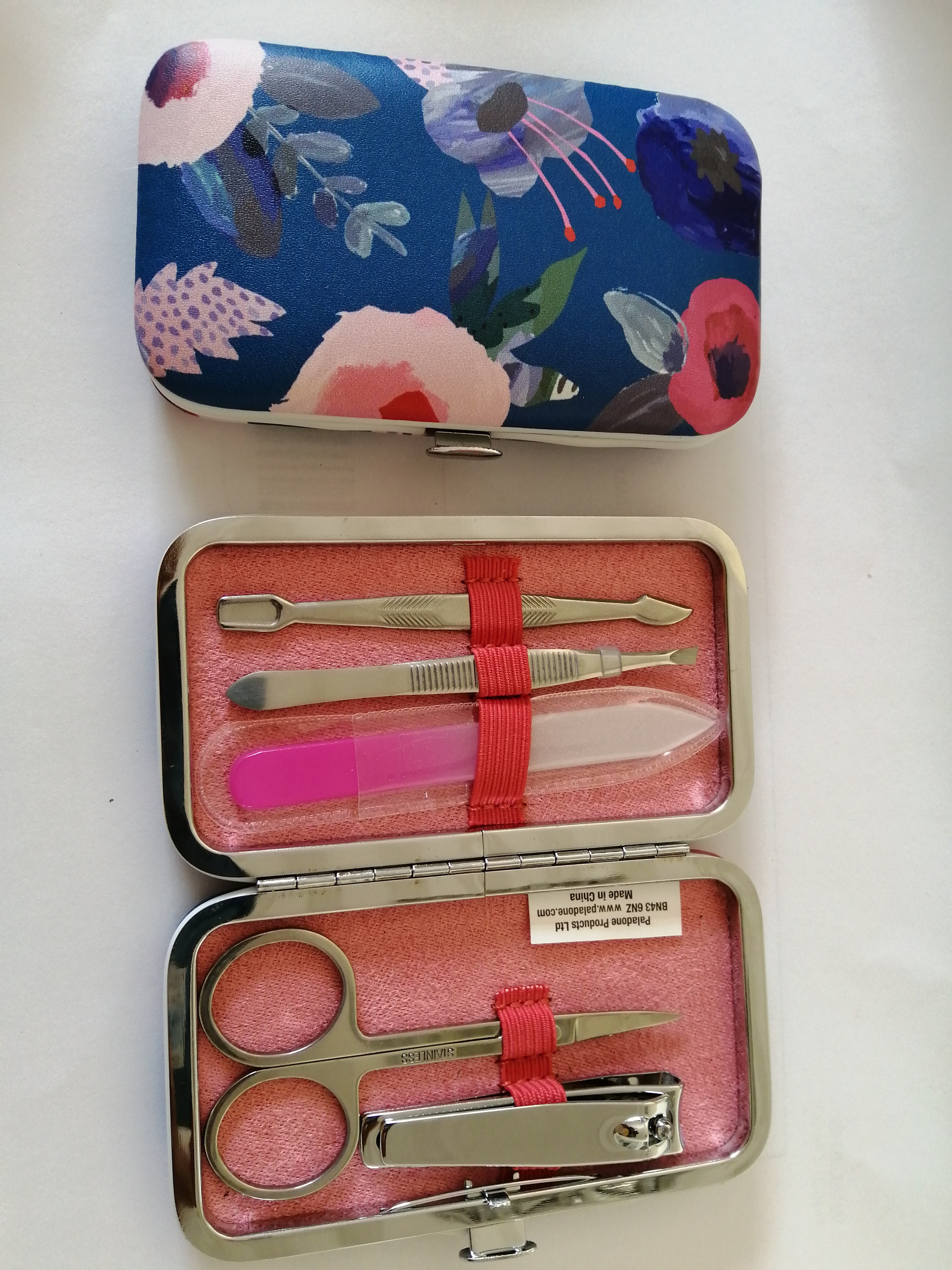 5 Pcs Manicure Set Nail Clipper Scissor Tweezer Pusher Glass Nail File with Case