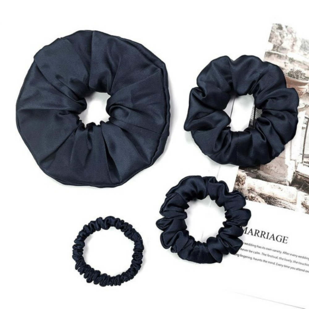 Navy Blue Silk Scrunchies