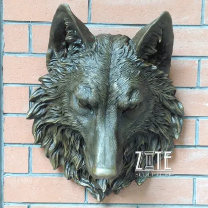 Wall decor metal animal bust sculpture bronze wall mounted wolf head statue