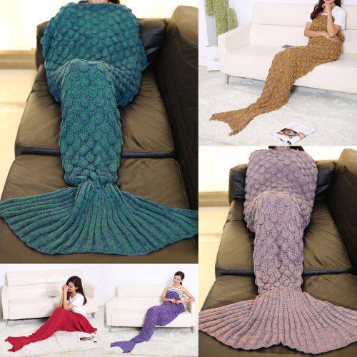 Christmas gift Wholesale custom Acrylic material kids children adults knitted crochet mermaid tail blanket