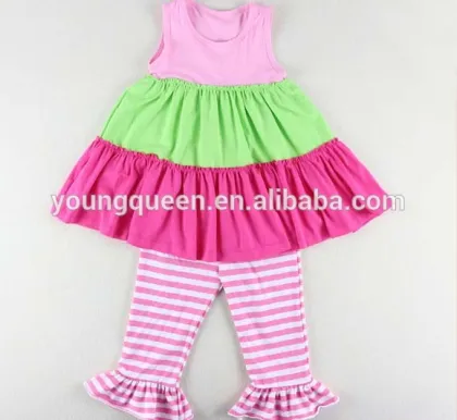 CL22 child dress suit tri-color stitching cotton sleeveless princess girl suit