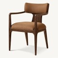 Silla con Apoyabrazos de Madera y Tela de Lino