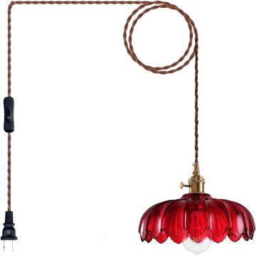 Plug in pendant lamp flower glass shade