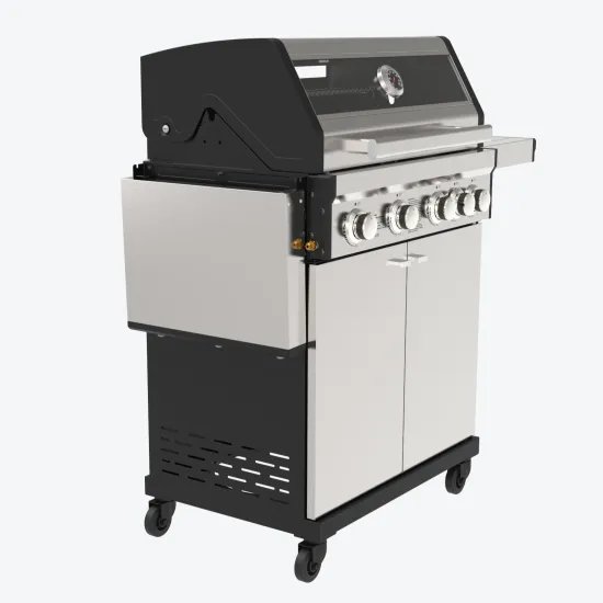 Outdoor Smokeless Black Barbecue Rack 4 Burner Automatic Ignition Trolley Bbq Gas Grill