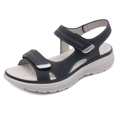 2025 Women's Genuine Leather Sports Sandals with Slope Heels