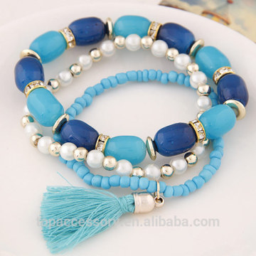 TBC6907-65 2016 Bohemian Multilayer Candy Color Beads Tassels Bangles For Women Elastic Stretch Jewelry Pulseiras Feminina