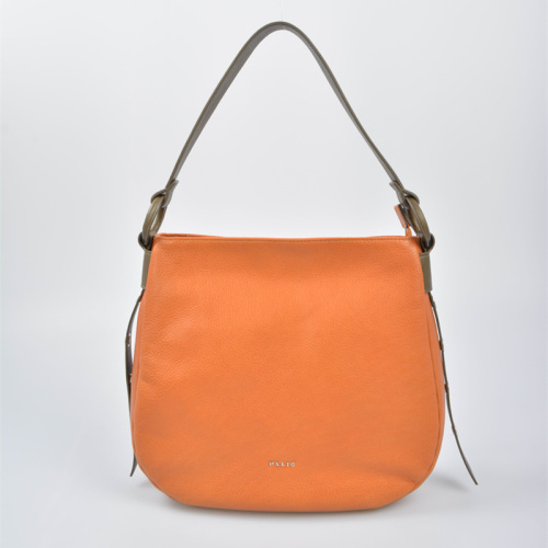 Leather Woman Hobo Shoulder Bag in contrast color