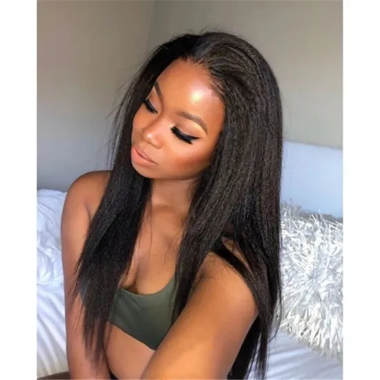 Black Women 13x4 Volume yaki straight Hair Wig 150 Density Lace Former Human Hair Wig Pre-pull Straight Hair Wig Remy Wholesaler