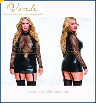 black pu sex babydoll 2016 plus size sexy erotic woman lingerie