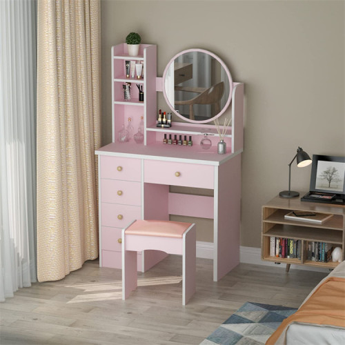 Vanity Set with Round Mirror Vanity Dressing Table