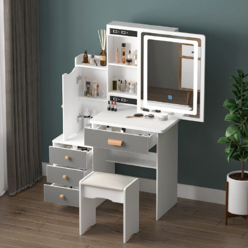 Miroir Bluetooth à touche carré avec cadre PB et tiroirs: la coiffeuse parfaite