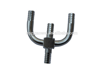 food grade beverage fitting, stainless steel cross barb, U bend