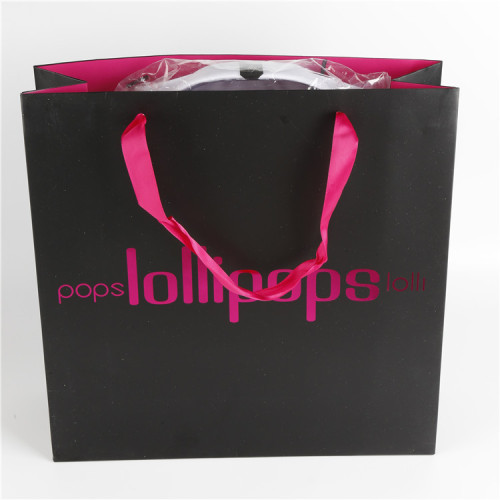 Cheap Large Black Paper Bags with Ribbon Handles