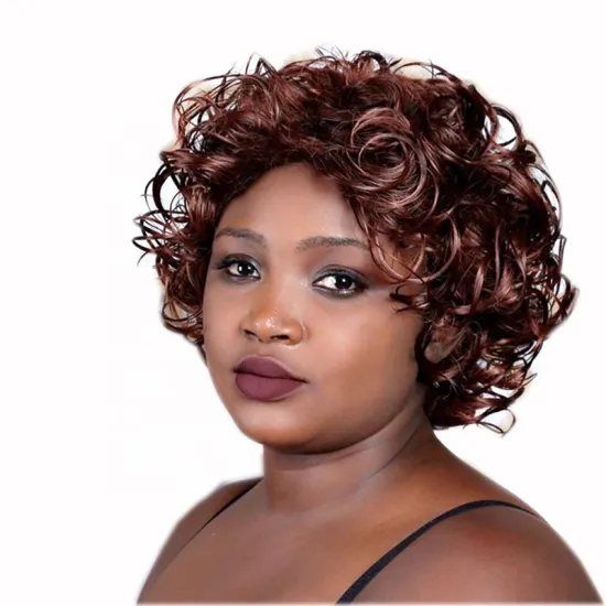 cheap Synthetic wig  Afro small curly brown loose wave wig synthetic hair wig for black women