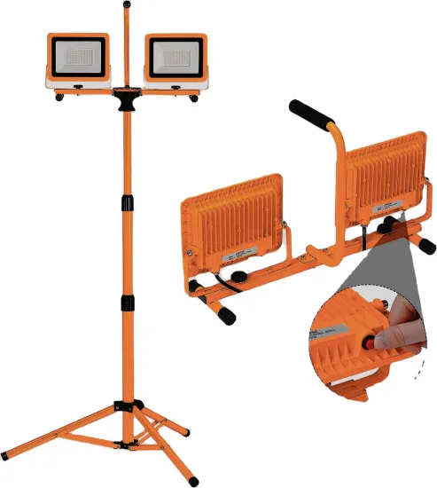 Adjustable Metal Telescopic Tripod Stand: Waterproof IP65 LED Flood Light with Dual Heads, Offering 10W to 100W of Brightness