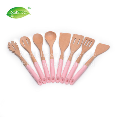 Utensili in legno di faggio naturale con manico in silicone