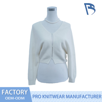 Cardigan tricoté texturé blanc crème à col en V