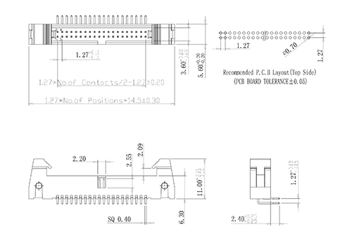 1,27 mm (.050 &quot;) Pitch Dual Latch Ejector Header 90 ° Tipo de inmersión