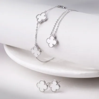 SPJ Clover Necklace Brand: 925 Sterling Silver Four Leaf Clover Jewelry Set