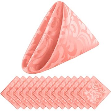 Lüks pembe yıkanabilir damask polyester peçeteleri ev dekoru için 17x17 inç