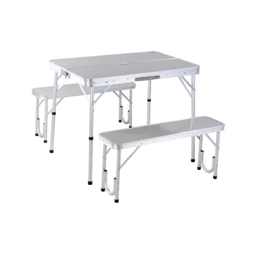 Lightweight MDF Adjustable Height BBQ Picnic Table - Portable Aluminum Folding Camping Table 87X23X40CM
