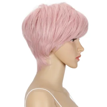 Princess Pink color Hair Wig High Temperature 10 inches finger short Pixie Cut Synthetic Wigs Heat Resistant synthetic hair wigs