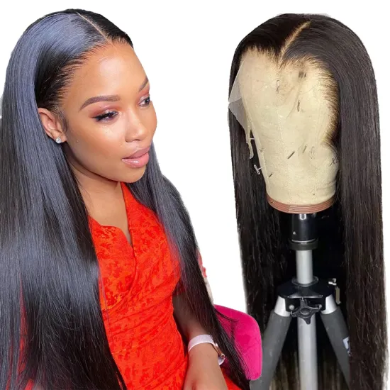 HF 13x4 hd Lace frontal wigs Silky Bone Straight Human Hair Transparent  Lace Closure Wigs For Black Women