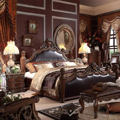 Luxurious European Retro Leather Bed for American Classic Bedrooms
