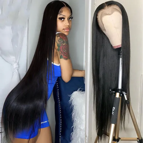 Custom Packaging Transparent Hd Lace Frontal Wig Straight 13X4 Lace Front 40 Inch Long Hair Wholesale Lace Wig Align Virgin Hair