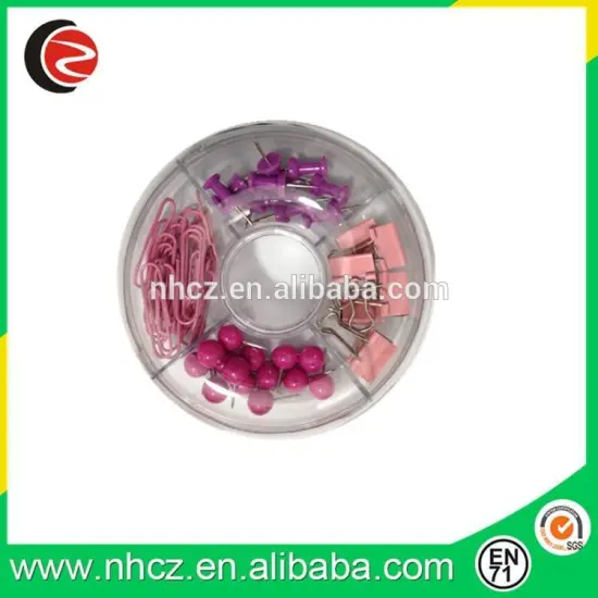 Pink Pin/Paper Clips/Rubber/Binder Clip Office Set