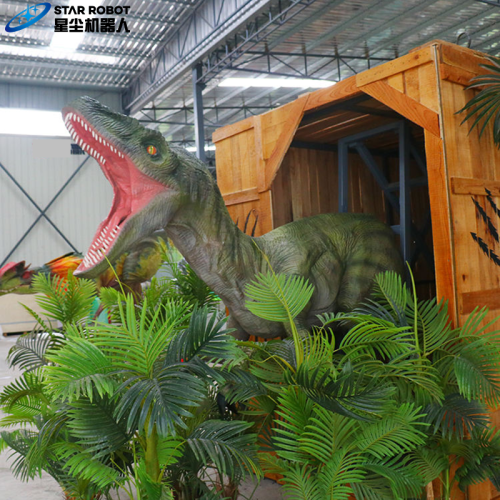 Velociraptor dinosaurus animatronik di luar kotak