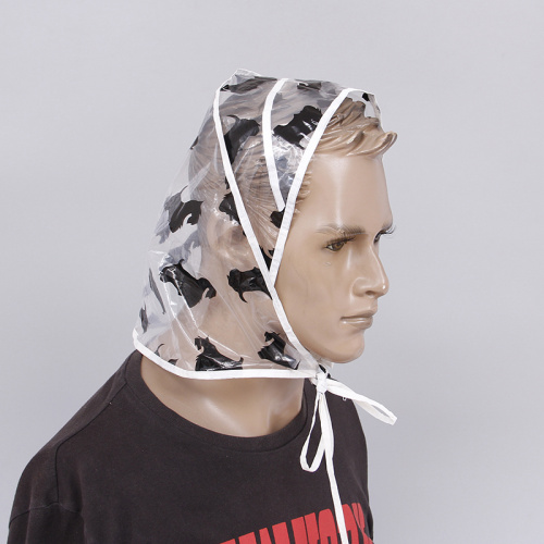 Plastic rain bonnet hat with printing