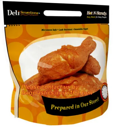 Custom plastic slide zipper hot chicken bags, roasted chicken packaging bag, microwaveable grilled chicken bags