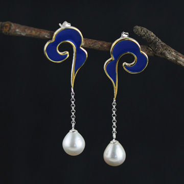 Customized Sterling Silver Drop Pearl Earrings For Women