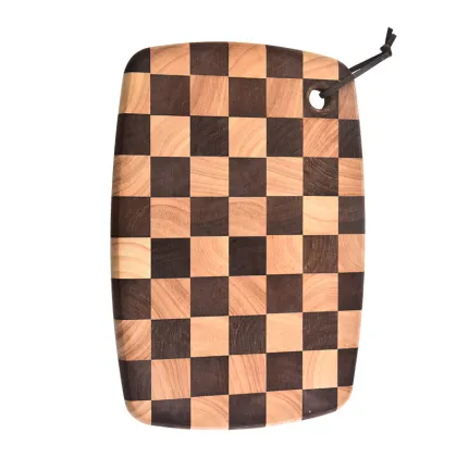 Hot-Selling Double-Sided Checkerboard Pattern Rubber Wood and Carbonized Rubber Wood Cutting Board
