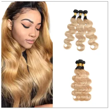 T1B27 Blond Color Body Wave Lace Closure with Weaves Indian Mink Virgin Hair Highlight Brazilian Unprocessed Human Hair Bundles