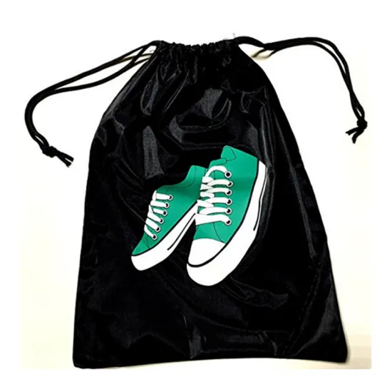 Stamping Black Polyester Drawstring Bag