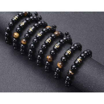 Natural black agate stone woven Beaded Bracelet English alphabet logo Bracelet charming couple lettering gift