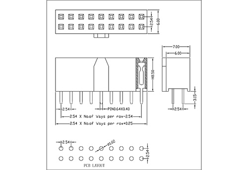 2.54 mm Female Header Dual Row Straight Type(W=6.0 H=8.5) With Bump FHES17-XXDXXX