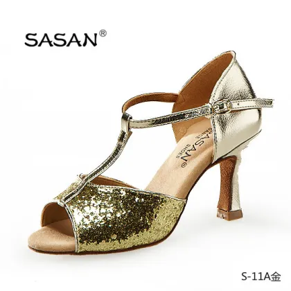 Glitter Gold T Strap Woman Latin Dance Shoes Well Balance Party Dance Shoes S-11