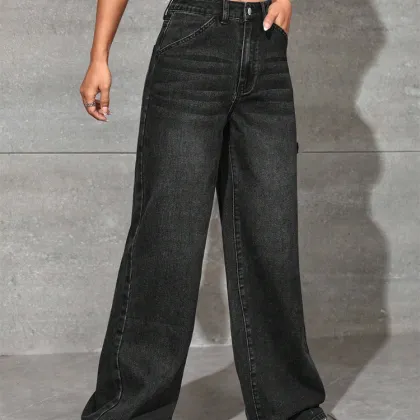 Black High Waist Wide Leg Jeans for Women