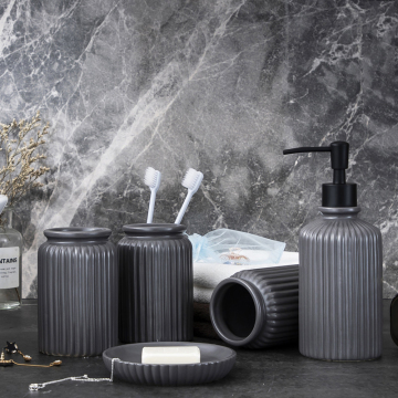 Luxury Matte Gray Ceramic Bath Set - Custom Five-Piece Hotel Bathroom Gift