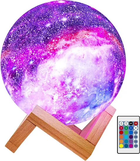 Moon Lamp Kids Night Light - 5.9 Inch 16 Colors LED 3D Star Moon Light with Wood Stand, Remote & Touch Control